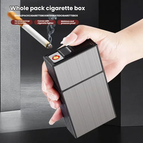 Miniatura 2 de Estuche de cigarrillos con encendedor para tamaño King de 3.93 pulgadas, juego de 2 recargables a prueba de viento, encendedor de bobina eléctrica