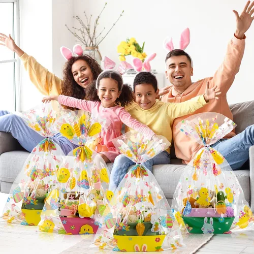 Miniatura 6 de Cholemy 30 bolsas grandes de regalo de celofán de Pascua a granel de 19.7 x 27.6 pulgadas, huevos de conejito de Pascua, pollitos, bolsas