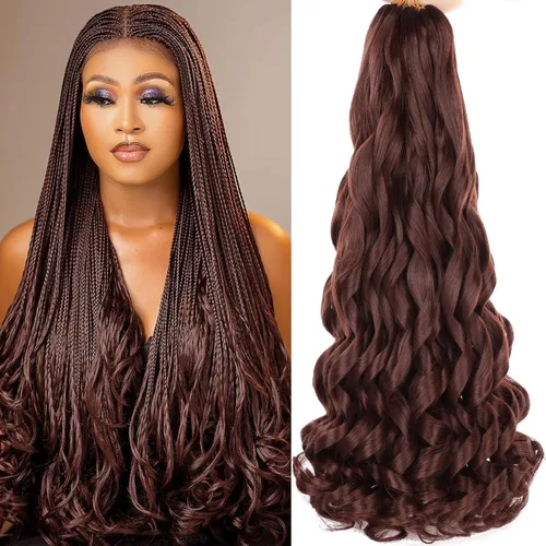 Miniatura 55 de COOKOO 9 paquetes de cabello rizado francés trenzado de 18 pulgadas, suave y flexible, cabello trenzado de alta calidad, rizos franceses, extensión