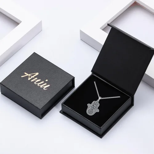 Miniatura 100 de Aniu Joyería de plata de ley 925 Hamsa de Fátima para mujer con circonita cúbica, viene con caja de regalo negra