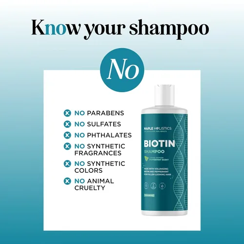 Miniatura 3 de Champú voluminizador de biotina para cabello fino - Champú para cabello fino con menta, argán y aceites esenciales para el cuidado del cabello