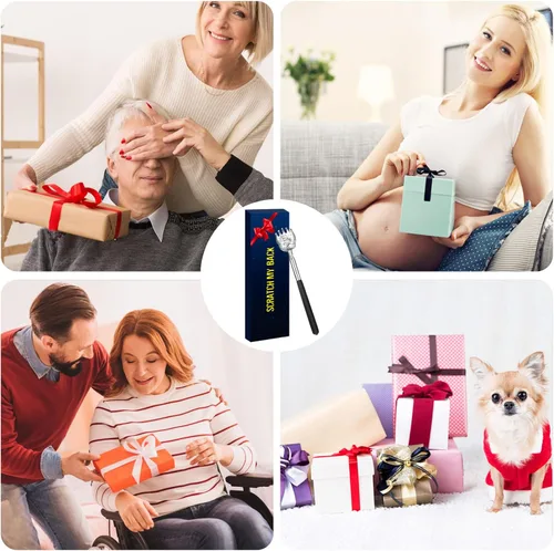 Miniatura 4 de Rascador de espalda de garra de oso con bolsa de regalo, herramienta de masaje telescópica portátil de acero inoxidable de metal - Regalo / relleno