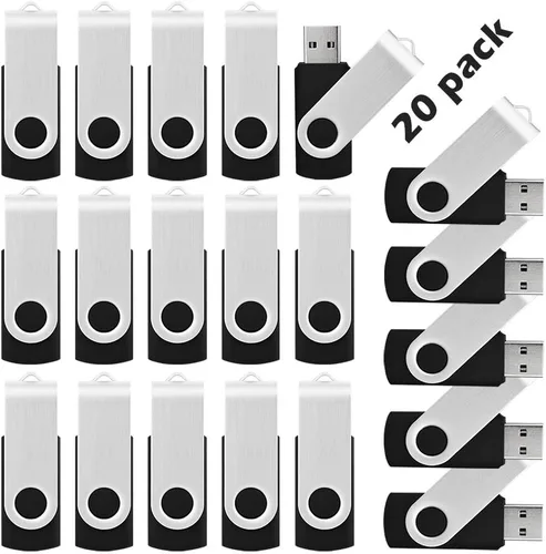 KOOTION 20 unidades de unidades flash USB de 1 GB, unidades flash a granel, memorias 1G, unidades de pulgar giratorias 2.0, negro, paquete de 20