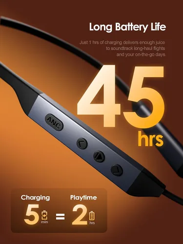 Miniatura 5 de Auriculares híbridos con cancelación activa de ruido Bluetooth 6.0, 5 ENC AI Clear Call Mic Auriculares inalámbricos, auriculares magnéticos