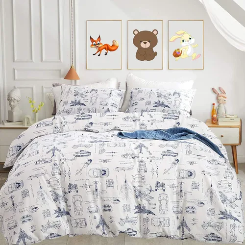 Miniatura 15 de KAREVER Juego de edredón azul y blanco a cuadros, juego de ropa de cama para niñas, juego de edredón a cuadros azul y blanco, manta para niños