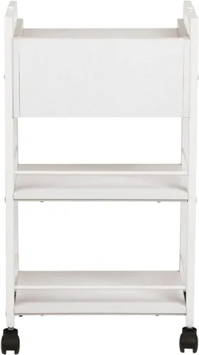 Miniatura 9 de Buy-Rite Jenny Trolley Carrito de 3 niveles para spas, esteticistas y salones, organizador de madera blanca con cajón, estantes abiertos, agujeros