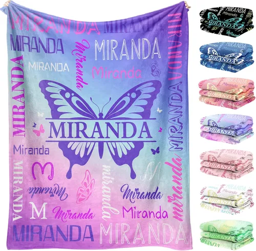 Manta de nombre personalizada para adultos y niños, manta de nombre personalizada – 9 colores, 7 tamaños, manta de franela gruesa, manta de nombre