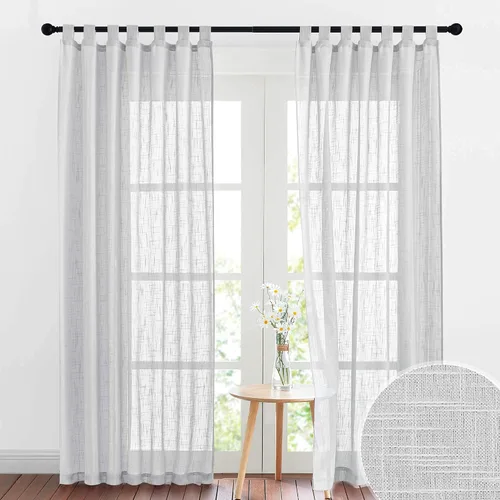 Miniatura 10 de RYB HOME - Cortinas de lino con textura transparente, 2 paneles