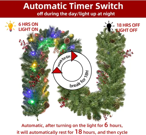 Miniatura 3 de Guirnalda de Navidad con luces de 9 pies, guirnalda de Navidad iluminada, funciona con pilas, 8 modos de iluminación, 50 luces LED, guirnalda