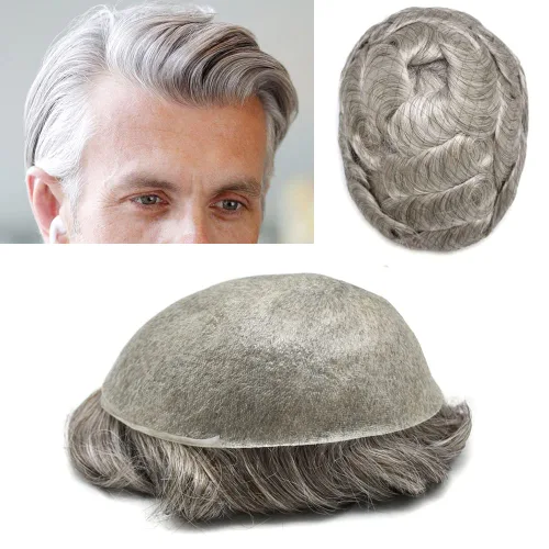 Miniatura 103 de Tupé para hombre, extensiones de cabello humano Remy para hombre, piel fina, 0.002 in, sistema de reemplazo de cabello con bucle en V para hombres