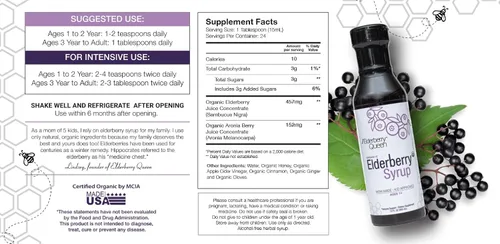 Miniatura 2 de Elderberry Queen Jarabe de Saúco Orgánico 12 Fl Oz - Fórmula de Apoyo Inmunológico con Sambucus Black Elderberry y Aronia Berry - Jarabe de Saúco