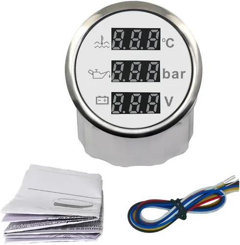 Miniatura 11 de ELING Voltímetro multifuncional 4 en 1 de 3.346 in, presión de aceite, nivel de combustible, medidor de temperatura del agua 9-32 V para automóvil