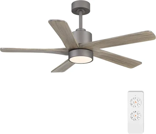 Miniatura 25 de WINGBO Ventilador de techo CC de 64 pulgadas con luces y control remoto, 5 cuchillas reversibles de madera tallada, motor de CC silencioso de 6