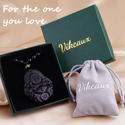 Miniatura 6 de VIKCAUX Collar de obsidiana negra con dije de protección de amuleto de talismán con cadena de cuentas ajustable, collares de piedra de cristal