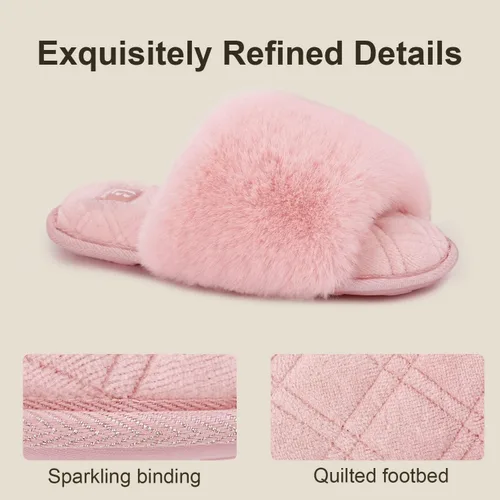 Miniatura 4 de LongBay Pantuflas de espuma viscoelástica de piel sintética para mujer, cómodas y planas, con puntera abierta, cómodas sandalias de casa