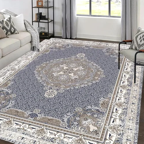 Miniatura 3 de Alfombra de área estampada azul, retro, envejecida, antideslizante, para interiores, sala de estar, lavable a máquina, transpirable para sala