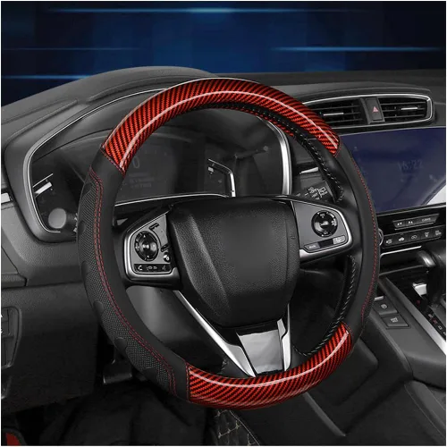 Miniatura 6 de Zpana Funda para volante de automóvil, 14.96 pulgadas, patrón de fibra de carbono 3D transpirable, protector de volante con forro antideslizante