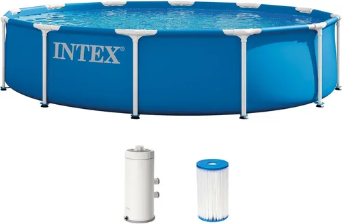 Miniatura 11 de INTEX 28201EH Juego de piscina sobre el suelo con marco de metal: 10 pies x 30 pulgadas - Incluye bomba de filtro de cartucho de 330 GPH