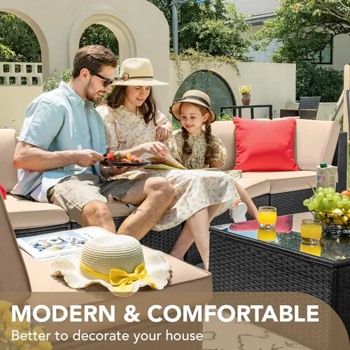 Miniatura 3 de Devoko Juego de 7 muebles seccionales para exteriores para sofá de patio, tejido manual, mimbre de mimbre, juegos de conversación para patio