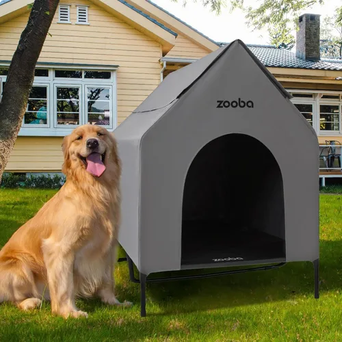 Miniatura 13 de Zooba Casa para perros 2 en 1 de 29 pulgadas para perros medianos, casa elevada para perros al aire libre e interior, refugio elevado para mascotas