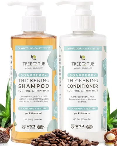 Tree To Tub Juego de champú y acondicionador de biotina voluminizadora, cafeína activadora para un cabello más completo, champú y acondicionador