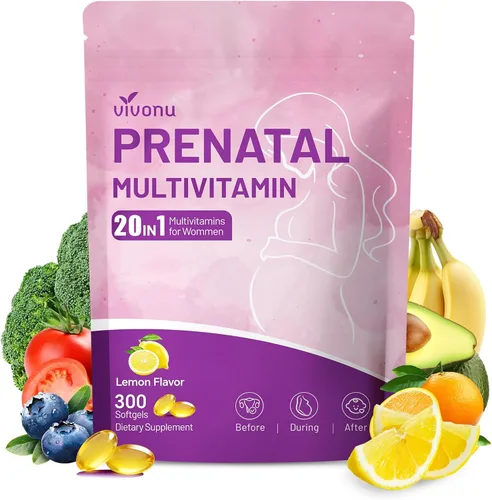 VivoNu Multivitamínico prenatal, vitaminas prenatales con ácido fólico, probiótico, biotina, zinc, vitamina D3, K2, B6, B12, C y más, 300 cápsulas