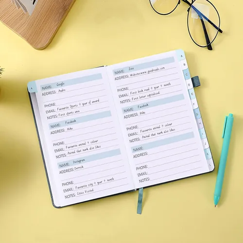 Miniatura 3 de Libreta de direcciones, libreta de direcciones y contraseñas con pestañas alfabéticas, organizador de direcciones de tapa dura con bolsillo, páginas