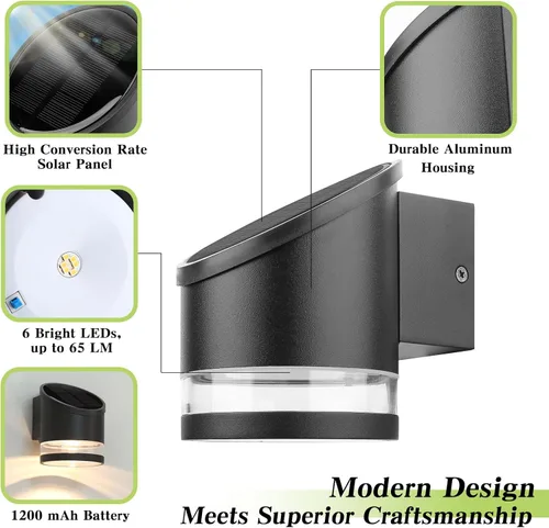 Miniatura 2 de Luz de Pared Solar Al Aire Libre del Atardecer al Amanecer, Aplique de Pared de Aluminio IP54 Impermeable, Luz Decorativa LED Sin Cable para Porche