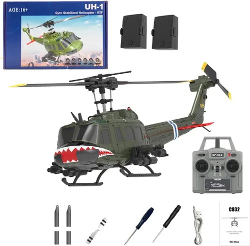 Miniatura 8 de C032 UH-1 Huey Helicóptero RC para adultos, escala 1/48 2.4G 6CH Flybarless Stunt RC Plane giroscopio de 6 ejes posicionamiento de flujo óptico