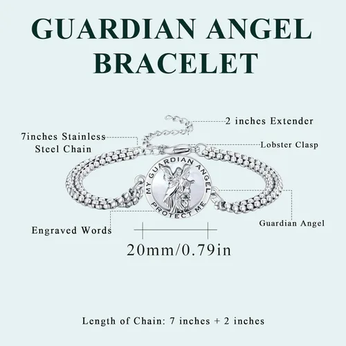 Miniatura 117 de Pulsera unisex de San Miguel/Cristóbal/Benedicto/Jude/José/Guadalupe/Ángel de la Guarda/Santa Muerte Pulsera de plata de ley 925 con cadena de doble