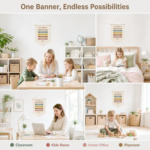 Miniatura 4 de Todos Tienen Valor Colgante de Pared, Frase de Bienvenida para el Aula, Decoración Boho para el Aula, Todos Son Bienvenidos Aquí, Bandera