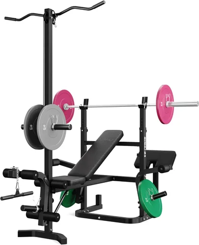 Z3 - Juego de banco de pesas olímpico de 900 libras con extensión de piernas, prensa de entrenamiento 9 en 1 con almohadilla de curl de predicador y