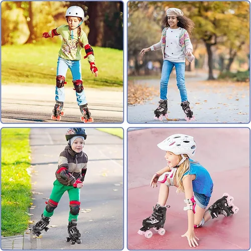 Miniatura 6 de Patines de ruedas Nattork para niños y niñas, patines cuádruples ajustables en 4 tallas para niños con ruedas iluminadas, genial regalo de Rosa