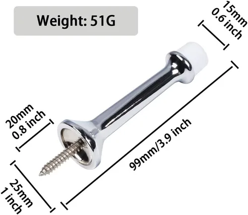Miniatura 2 de Triumph Hardware Tope de puerta rígido sólido de 3 pulgadas con punta de goma suave, tope de puerta sólido de metal de aleación de zinc para Cromado