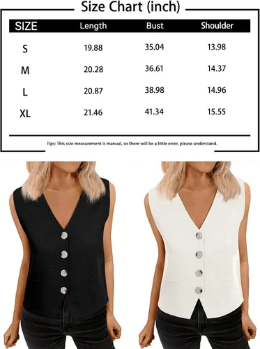 Miniatura 7 de LILLUSORY Camisetas casuales de negocios para mujer, estilo 2024, suéter sin mangas, cuello en V, con botones, recortada