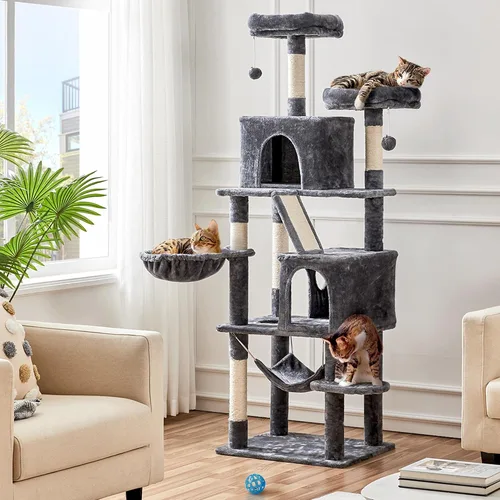 Miniatura 2 de Yaheetech Árbol para gatos de varios niveles, torre para gatos de 71.5 pulgadas de alto con 2 condominios de felpa, 2 perchas acolchadas, hamaca