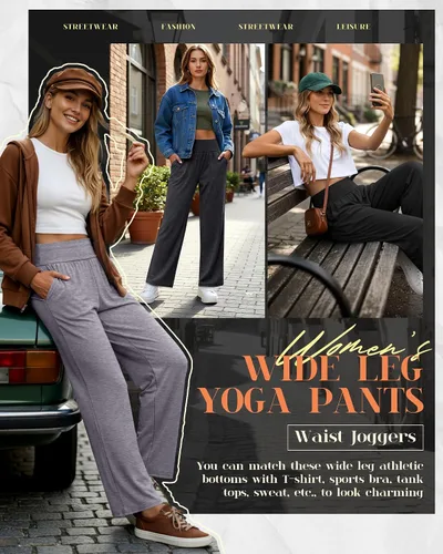 Miniatura 43 de Neer - Conjunto de 3 pantalones de yoga de pierna ancha para mujer - Pantalones deportivos cómodos, holgados, de cintura alta y casuales