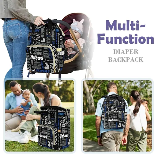 Miniatura 6 de Bolsas de bebé con nombre personalizado, mochila de nylon personalizada para bebé niño mamá, gran capacidad, impermeable, multifuncional, correas