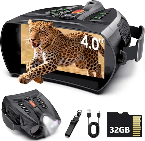 Binoculares de visión nocturna, gafas de visión nocturna 4K para adultos con 7 niveles de IR, batería recargable de 5000 mAh, tarjeta TF de 32 GB,