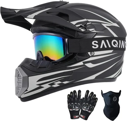 Miniatura 16 de SanQing - Casco de motocross para jóvenes y niños, casco integral para motocicleta de cara completa para bicicleta de tierra ATV cuatrimoto MX