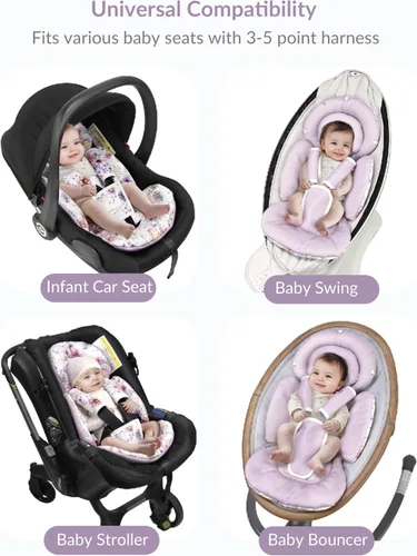 Miniatura 6 de TinlyFinly inserto de asiento de coche para bebé con almohadilla extra para prematuros a niños pequeños, inserto reversible para asiento de coche