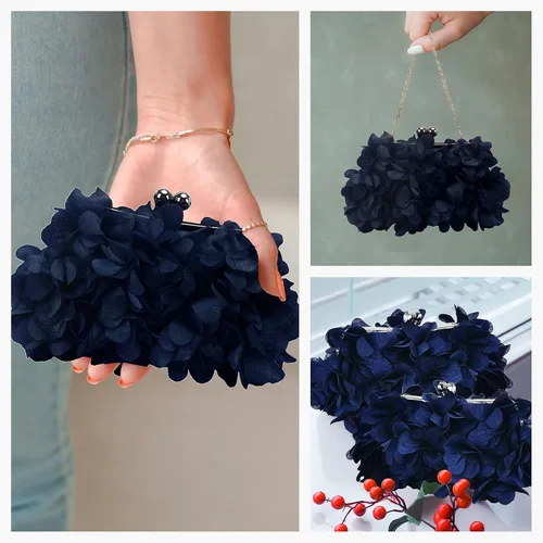 Miniatura 5 de JAMBHALA Bolsos de mano de noche con apliques florales, pequeños monederos de embrague para mujer