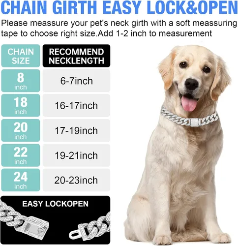 Miniatura 2 de Collar cubano de cadena para perro, collar de metal plateado para caminar con hebilla segura, collar de cristal cubano para mascotas, accesorios