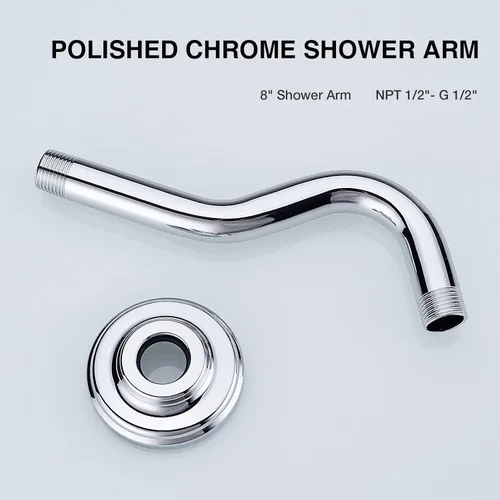 Miniatura 4 de Brazo de ducha curvado en forma de S de cromo pulido de 8 pulgadas, tubo de regadera de cuello de cisne de acero inoxidable, cuello de ducha