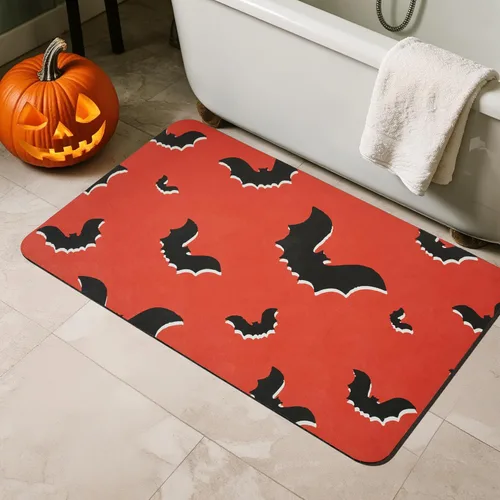 TYUU Tapete de Baño de Halloween, Alfombra de Baño de Halloween Delgada Antideslizante de Secado Rápido Tapete de Baño de Murciélago que Cabe Debajo