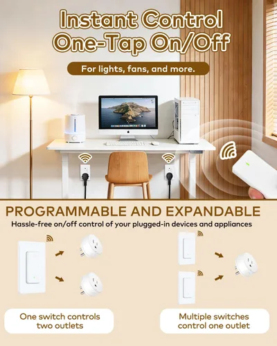 Miniatura 5 de NineLeaf Interruptor de salida remoto inalámbrico, interruptor de lámpara remoto, interruptor decorativo de enchufe de luz de encendido y apagado