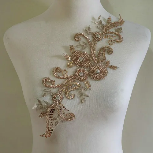 Miniatura 18 de Apliques de encaje con cuentas 3D Luz Lujo Ropa Collar Ramillete Bordado Accesorios (azul oscuro)