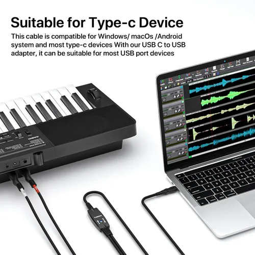 Miniatura 3 de Cable MIDI, cable de interfaz MIDI a tipo C de 4.5 pies, interfaz MIDI de entrada/salida a adaptador de cable tipo C con indicador para teclado
