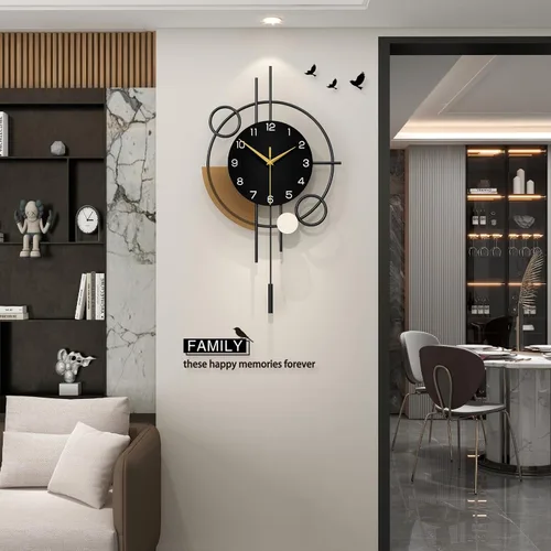 Miniatura 2 de Reloj de pared grande decorativo con péndulo, funciona con pilas, cuarzo de calidad silenciosa, reloj moderno para sala de estar, dormitorio