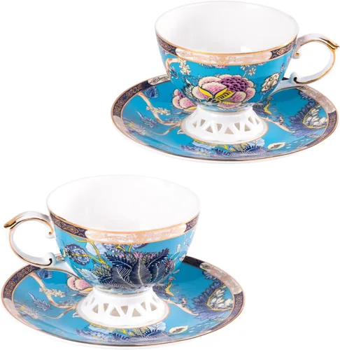 Miniatura 20 de KAMMAK Juego de 2 tazas de té y platillos, tazas de café de porcelana fina, tazas de café expreso apilables, demitasse de cerámica para café